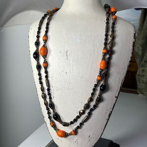Vintage glass metal brass beaded 21” long necklace .